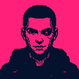 A short-haired man in a dark navy palette, pixel art made in Pixxxel