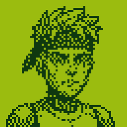A young man with a headband, in a green palette, pixel art made in Pixxxel