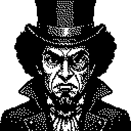 A figure in a tall top hat and dark glasses, pixel art made in Pixxxel